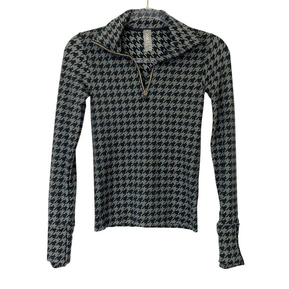 Rhone Houndstooth Seamless Base Layer 1/4 Zip Top Women’s Size XS Black Gray - Picture 1 of 7